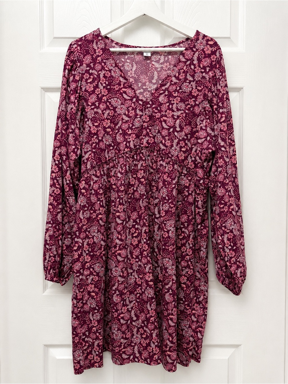 Old Navy Berry Floral Cottagecore Babydoll Dress Boho Long Sleeve Lightweight - Picture 3 of 15